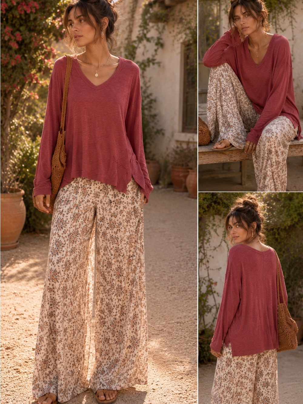 Wilt Dusty Rose V-Neck Lightweight Top